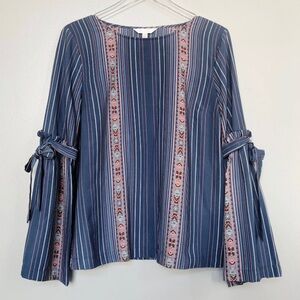Lauren Conrad M stripe tie bell sleeve blouse top